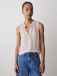 Blouse Boutonnée Sans Manches avec Garniture à Volants