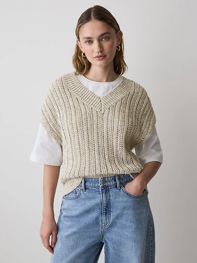 Veste en Tricot Sans Manches à Col V