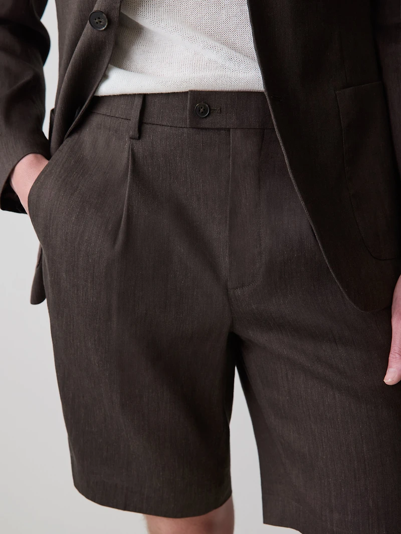 Short Plissé en Mélange de Lin