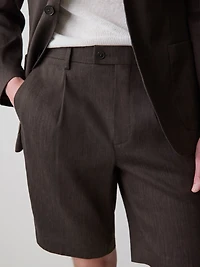 Short Plissé en Mélange de Lin