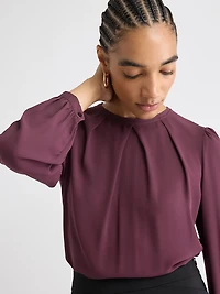 Blouse Bimatière à Manches Longues et Col Rond