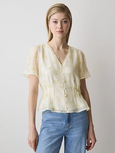 Blouse Péplum Sans Manches à Col V