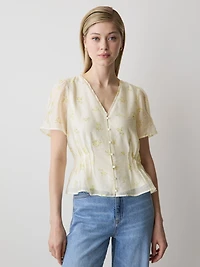 Blouse Péplum Sans Manches à Col V