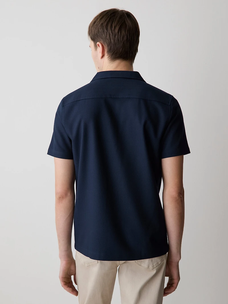 Short-Sleeve Herringbone Shirt with Camp Collar