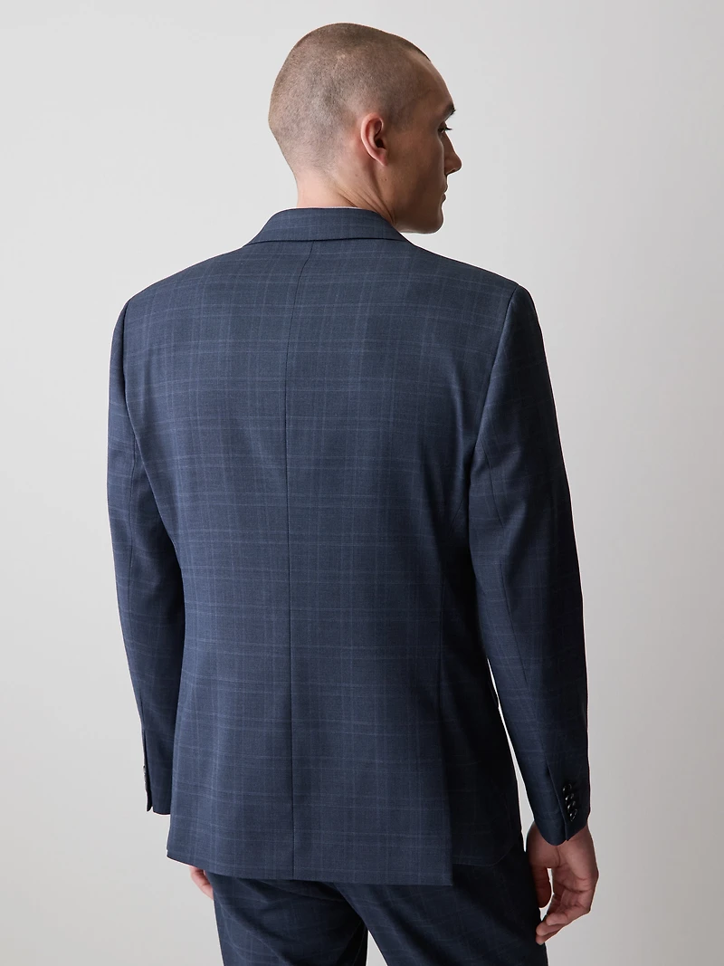 Slim-Fit Blue Checkered Suit Blazer