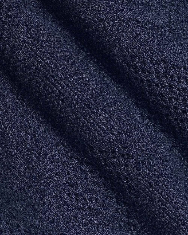 Short-Sleeve Buttoned-Down Argyle Sweater with Camp Collar