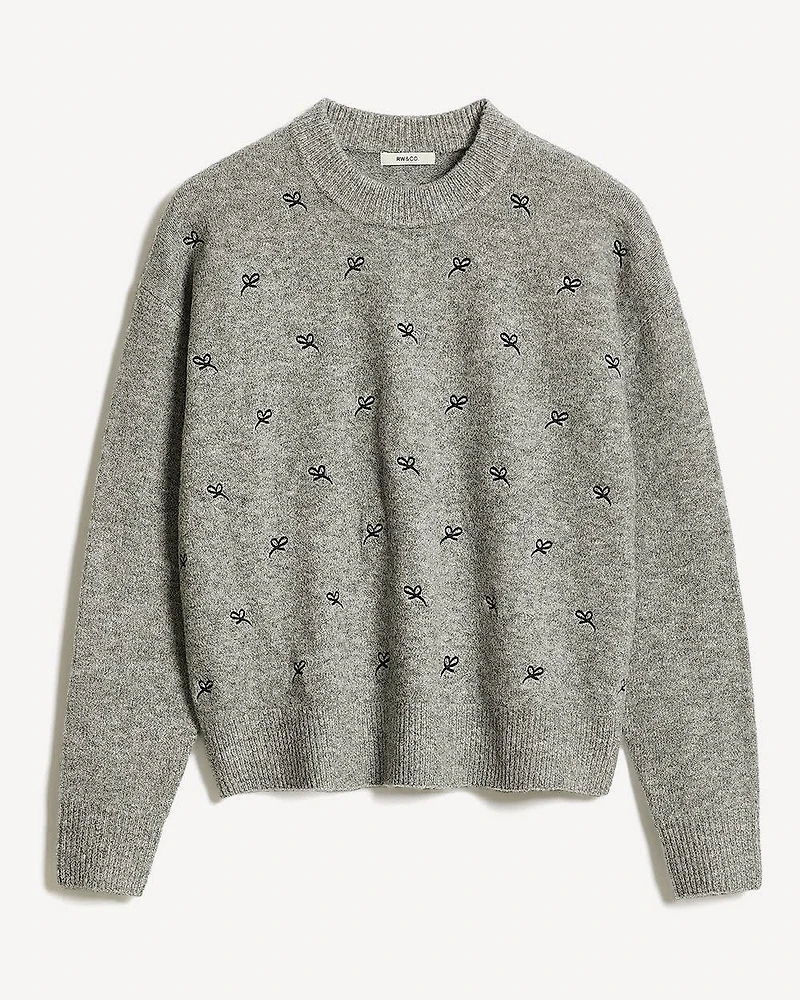 Long-Sleeve Crew-Neck Sweater with Embroidered Pattern