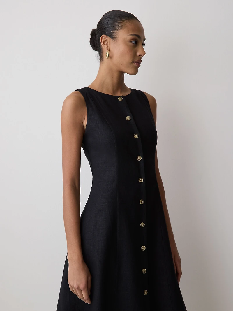 Sleeveless Crew-Neck Linen-Blend Midi Dress