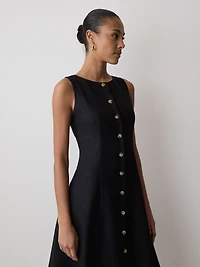 Sleeveless Crew-Neck Linen-Blend Midi Dress