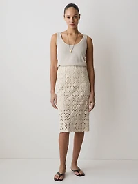 Jupe Droite Midi en Tricot Crocheté