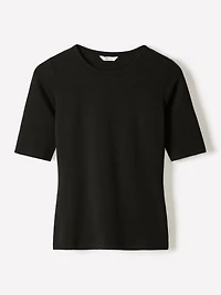 T-Shirt Ajusté à Manches aux Coudes et Col Rond
