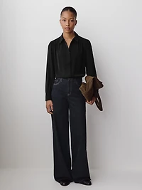 Blouse Boutonnée en Crêpe Soyeux à Manches Longues