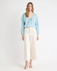 Long-Sleeve U-Neck Gauze Blouse