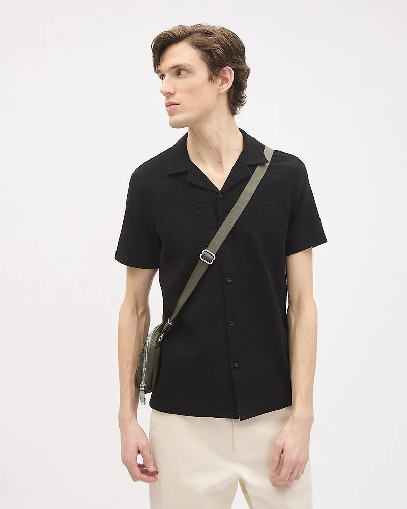 Slim-Fit Short-Sleeve Knit Shirt with Camp Collar