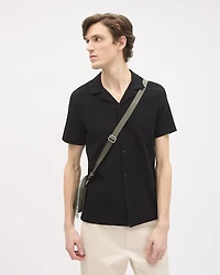 Slim-Fit Short-Sleeve Knit Shirt with Camp Collar