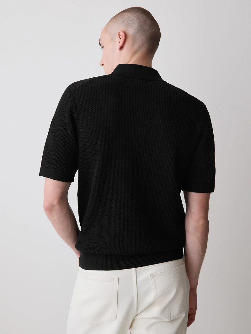 Textured Short-Sleeve Polo Sweater