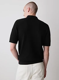 Textured Short-Sleeve Polo Sweater