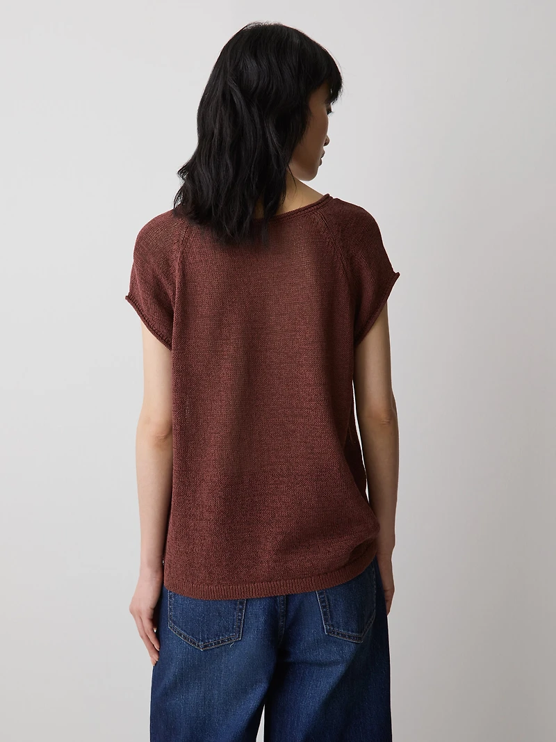 Cap-Sleeve Tape-Yarn Sweater