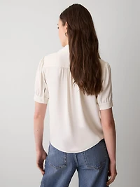 Silky Crepe Short-Sleeve Buttoned-Down Blouse