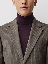 Tailored-Fit Striped Brown Wool Suit Blazer