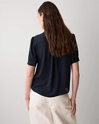 Blouse Boutonnée en Crêpe Soyeux à Manches Courtes