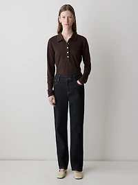 Jeans à Délavé Foncé Taille Haute et Jambe Droite