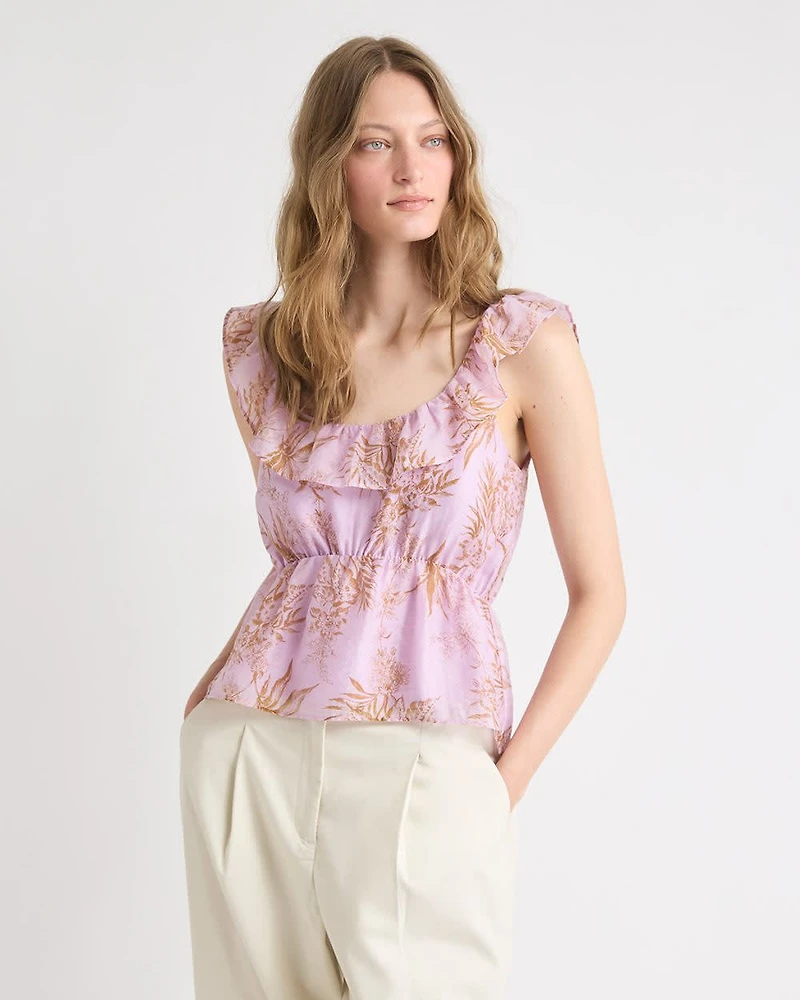 Blouse Sans Manches à Coupe Empire Col en U Volants