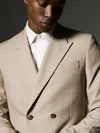 Tailored-Fit Double-Breasted Striped Suit Blazer