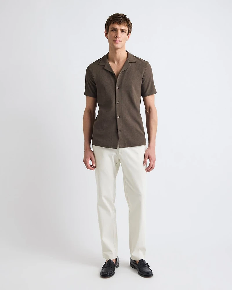 Slim-Fit Short-Sleeve Knit Shirt with Camp Collar