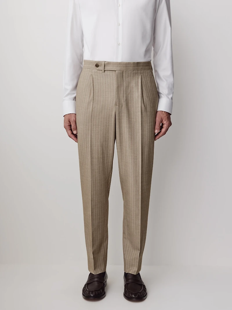 Pleated Tapered-Leg Striped Suit Pant