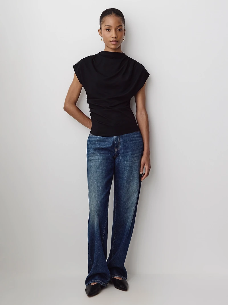 Extended-Sleeve Crew-Neck Draped Top