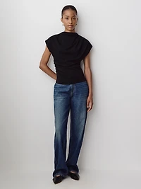 Extended-Sleeve Crew-Neck Draped Top