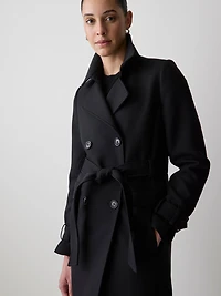 Manteau Trench en Sergé à Boutonnage Double avec Ceinture