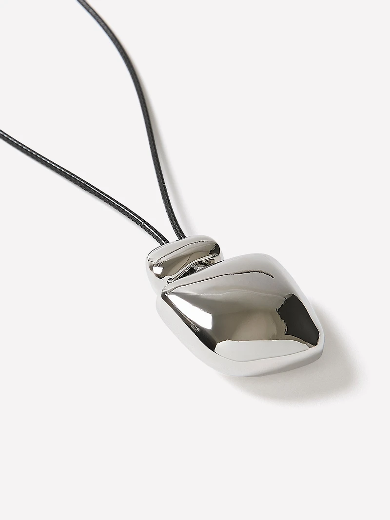 Long Cord Necklace with Sculptural Metal Pendant