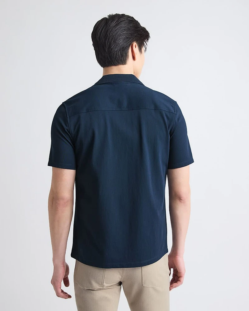 Short-Sleeve Piqué Shirt with Camp Collar
