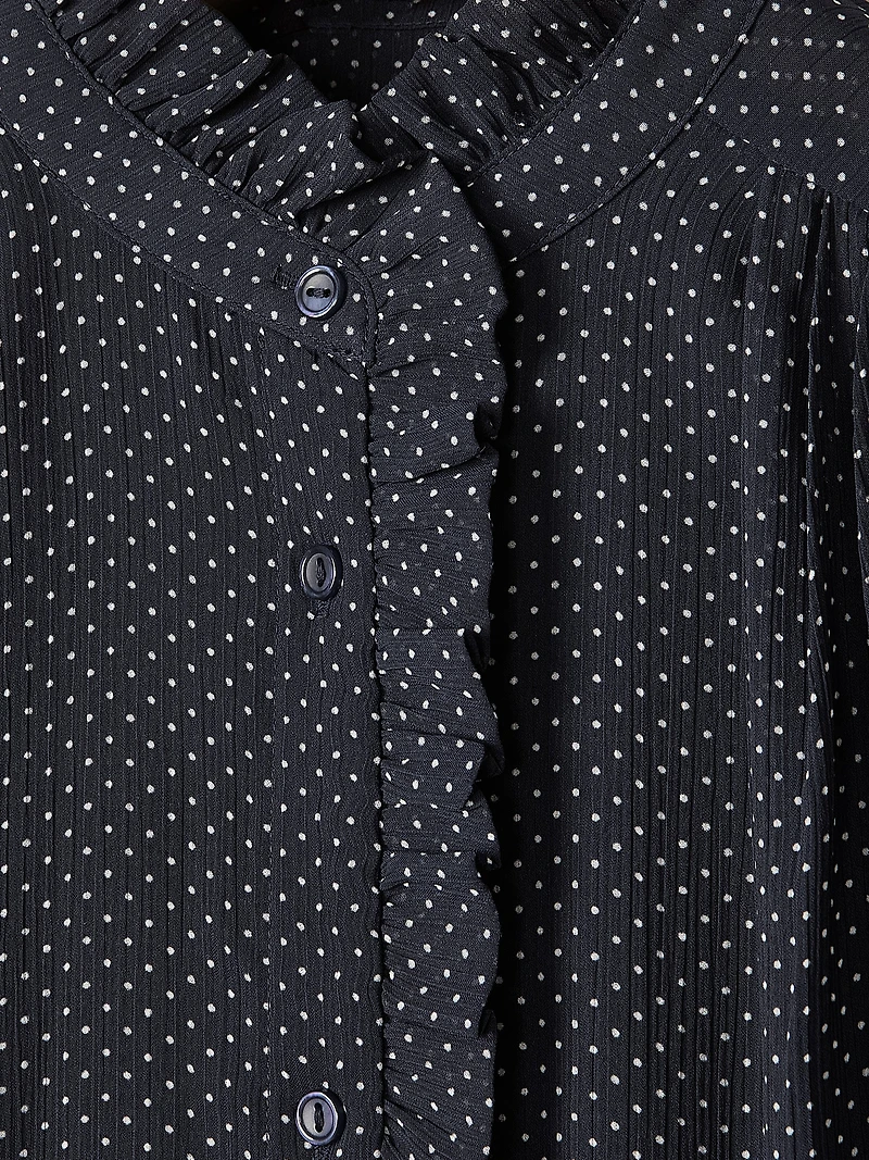 Robe Midi Boutonnée à Manches Longues et Col Montant