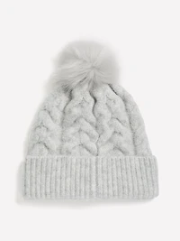 Cable-Knit Beanie with Pompom