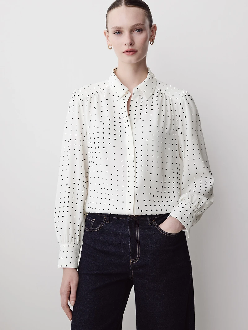 Blouse Boutonnée en Crêpe Soyeux à Manches Longues