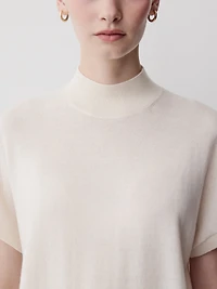 Short-Sleeve Mock-Neck Merino-Wool Sweater