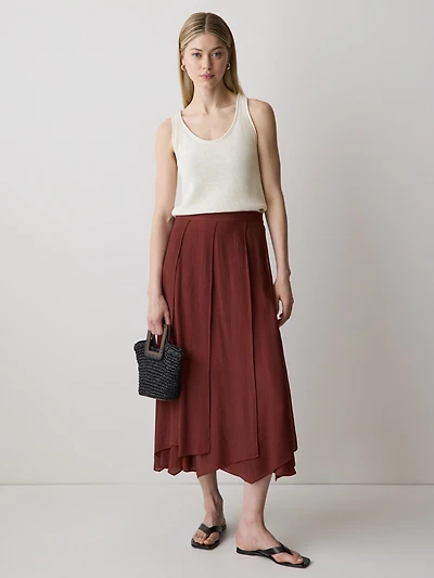 Jupe Midi à Coupe Évasée Taille Mi-Haute