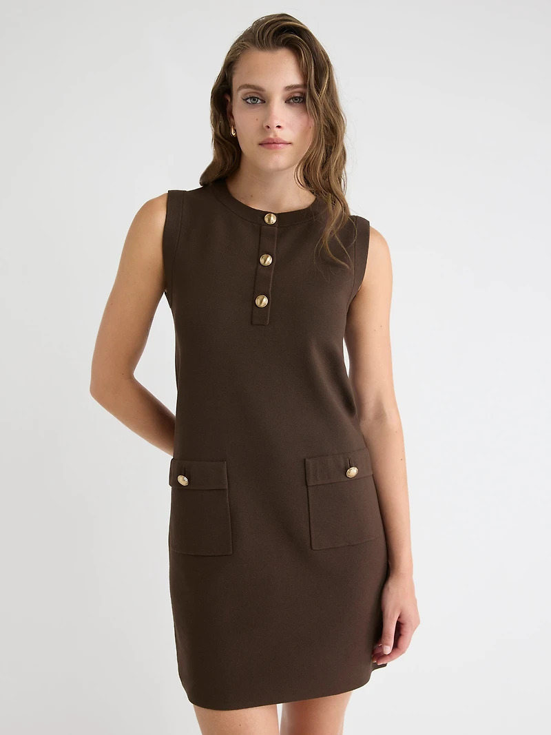 Sleeveless Crew-Neck Mini Sweater Dress