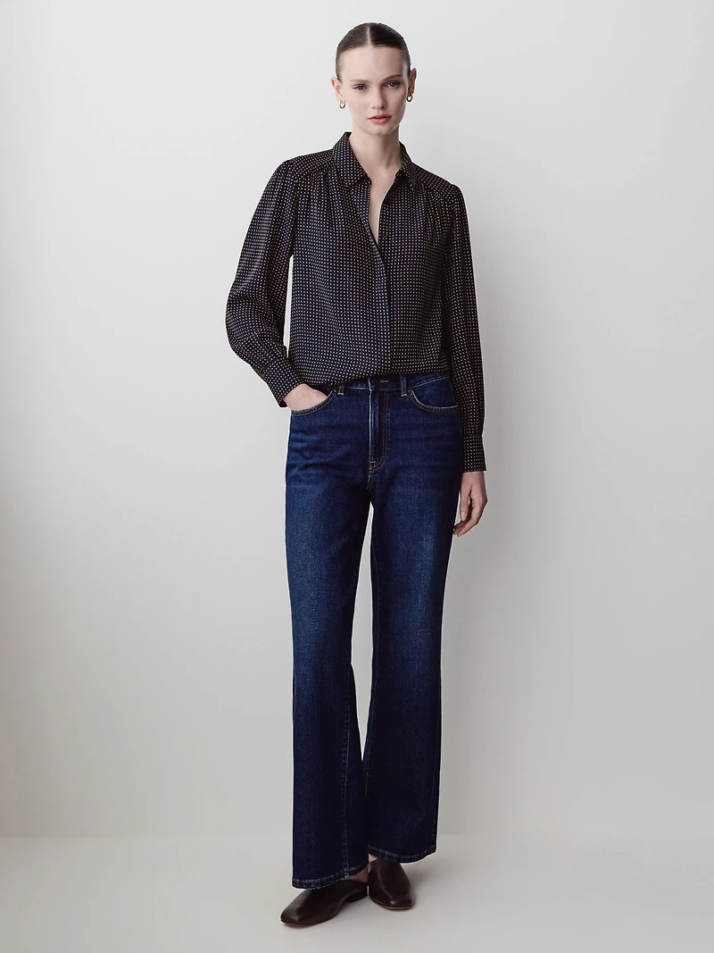 Blouse Boutonnée en Crêpe Soyeux à Manches Longues