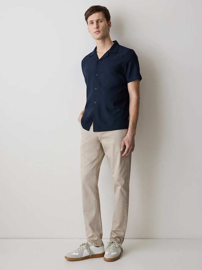 Short-Sleeve Herringbone Shirt with Camp Collar