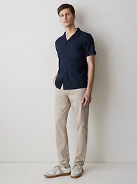 Short-Sleeve Herringbone Shirt with Camp Collar