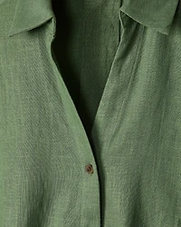 Blouse en Mélange de Lin à Manches Courtes et Col Chemisier
