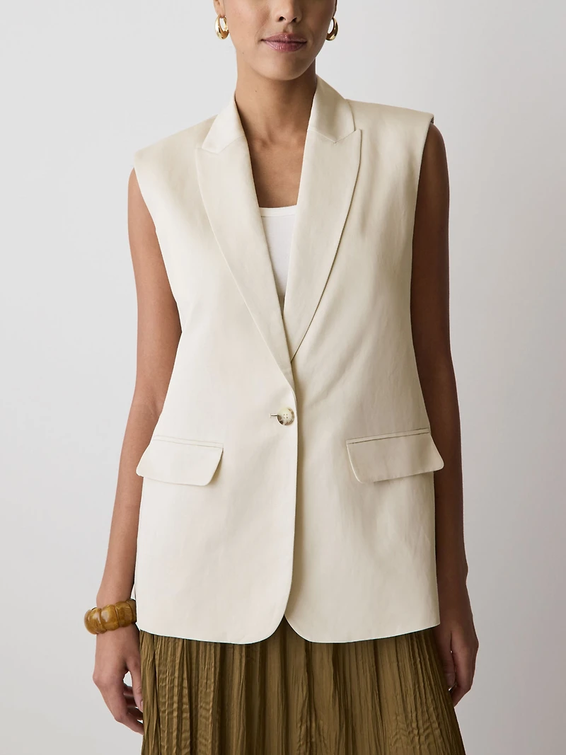 Long Sleeveless Twill Vest