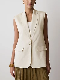 Long Sleeveless Twill Vest