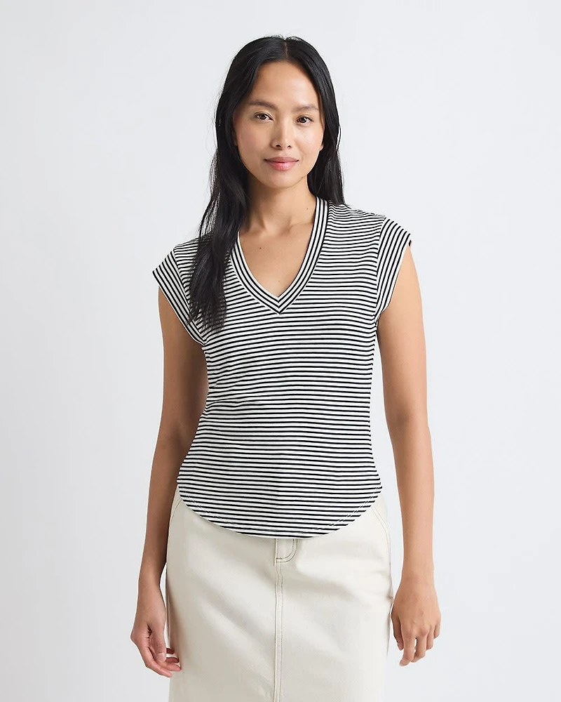 T-Shirt Classique à Manches Courtes et Col V