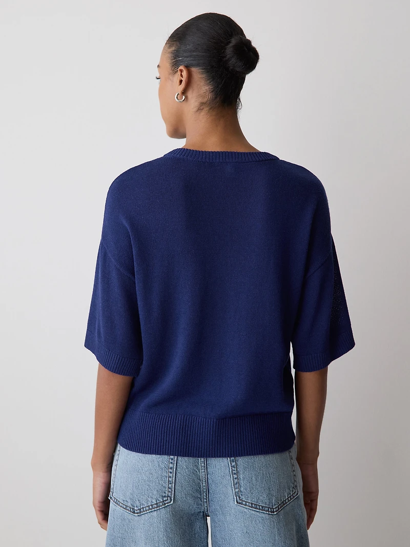 Short-Sleeve Crew-Neck Boxy Sweater