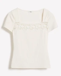 Short-Sleeve Square-Neck Ribbed Top